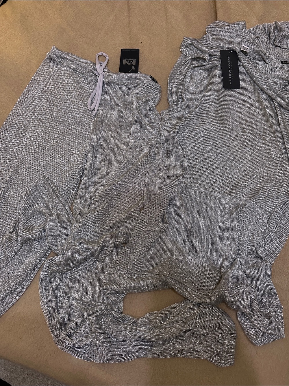 N2N  Silver mesh men’s lounge pants and sleeveless hoodie